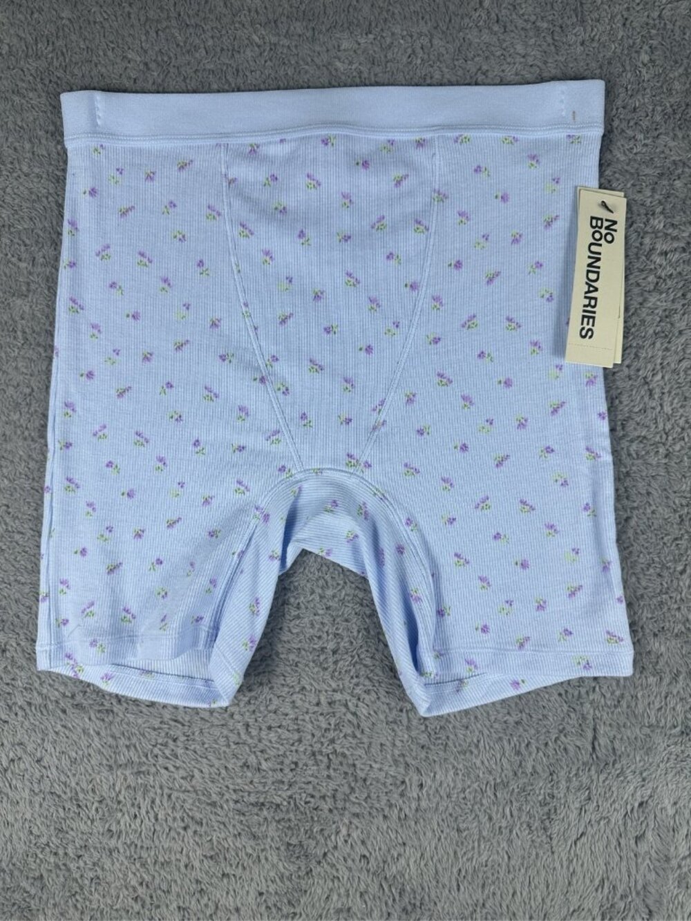 No Boundaries Women's Ribbed Floral Biker Shorts Blue Size S